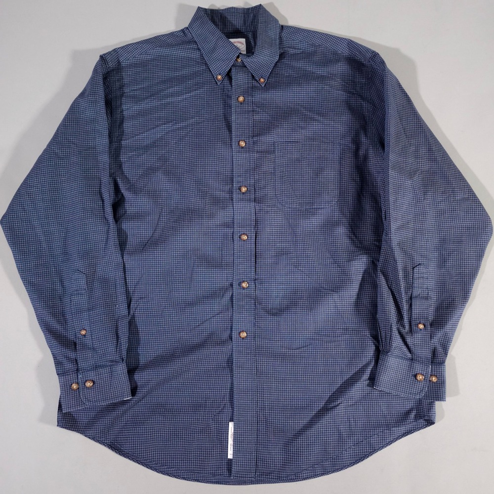 Brooks Brothers Button Down Shirt Mens Large Blue Micro Grid Non-Iron Cotton 346